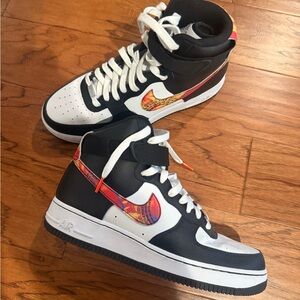 NEW WORN Nike Black and White Jordan 1s High-Tops with Red Accents